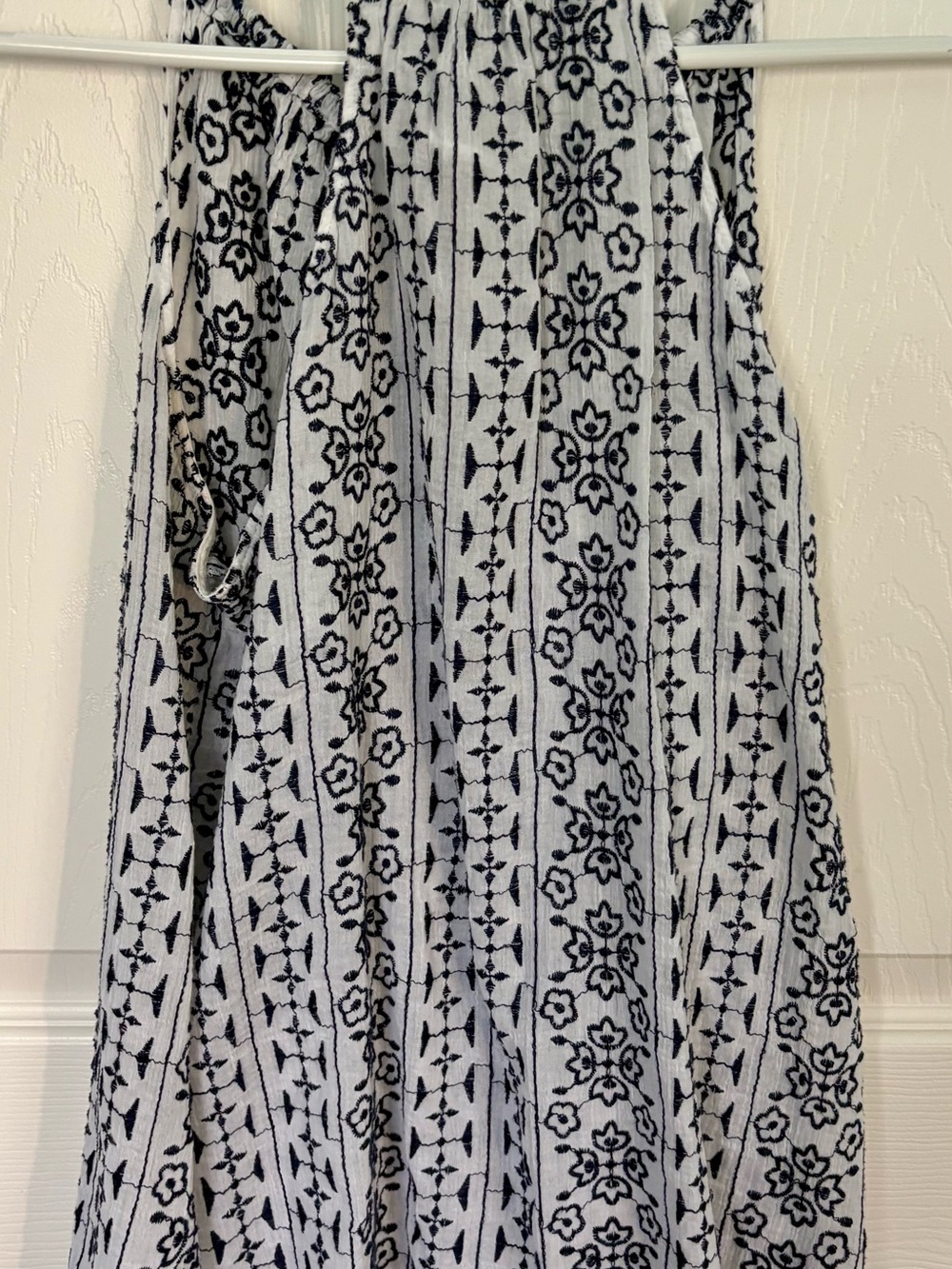 LOFT Navy & White Patterned Drawstring Top - Picture 3 of 3